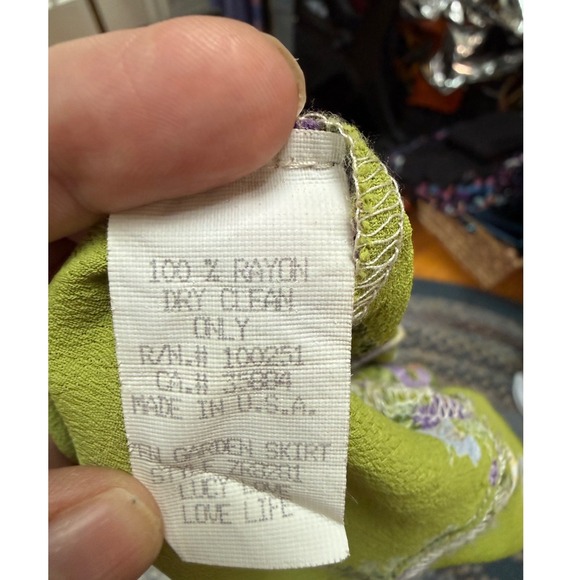 Lucy Love 90's Y2K Green Floral Print Midi Rayon Asian Skirt Waist Ruffle USA - Picture 7 of 8